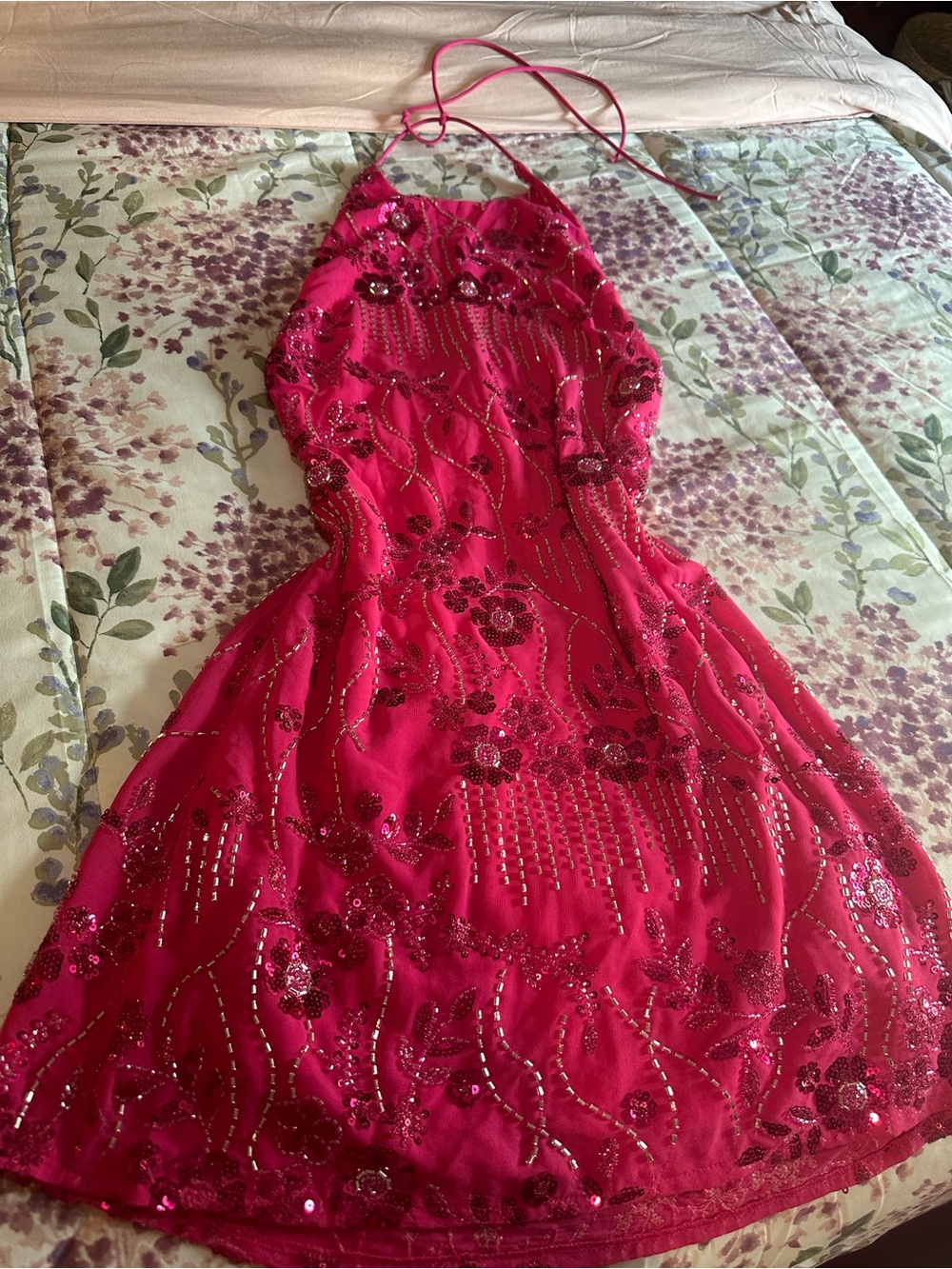 Grail Hot Pink Beaded Halter Mini Dress fairycore